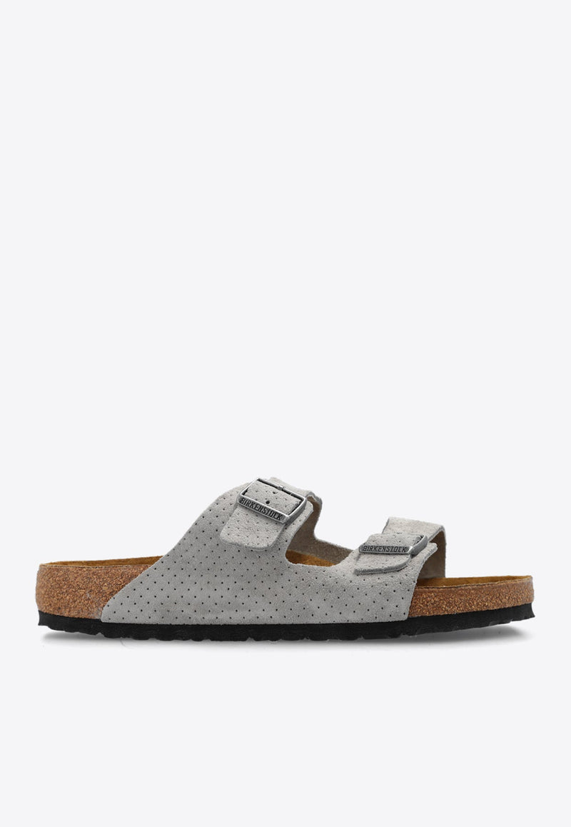 Arizona Double-Buckle Perforated Suede Slides