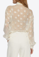 DG Logo Jacquard Silk Satin Sheer Shirt