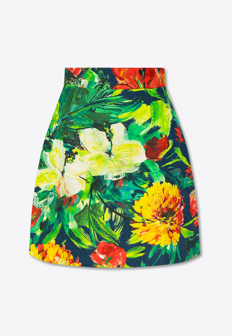 Bloom Print Brocade Mini Skirt