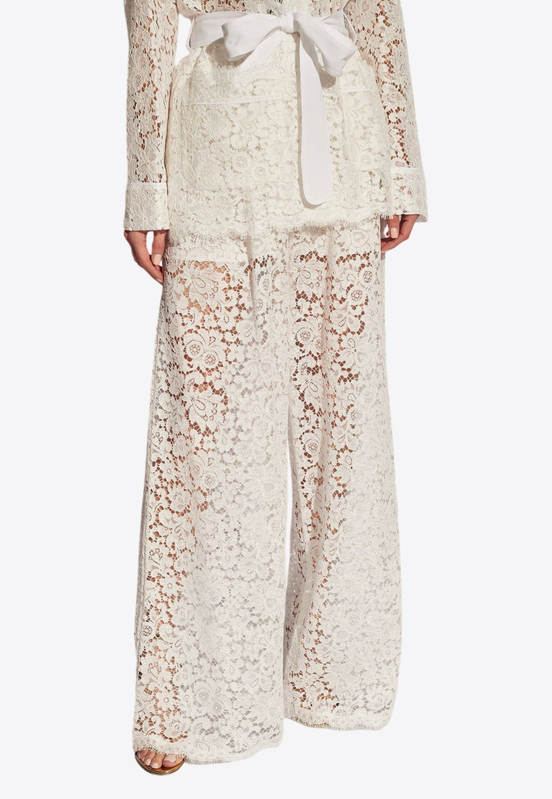 Floral Lace Semi-Sheer Flared Pants