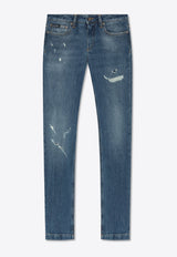 Logo Plaque Distressed Skinny Jeans