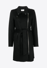 Leak Off-Center Zip-Up Wool Coat