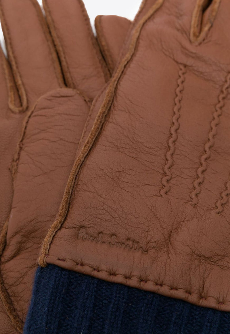 Debossed Logo Leather Gloves