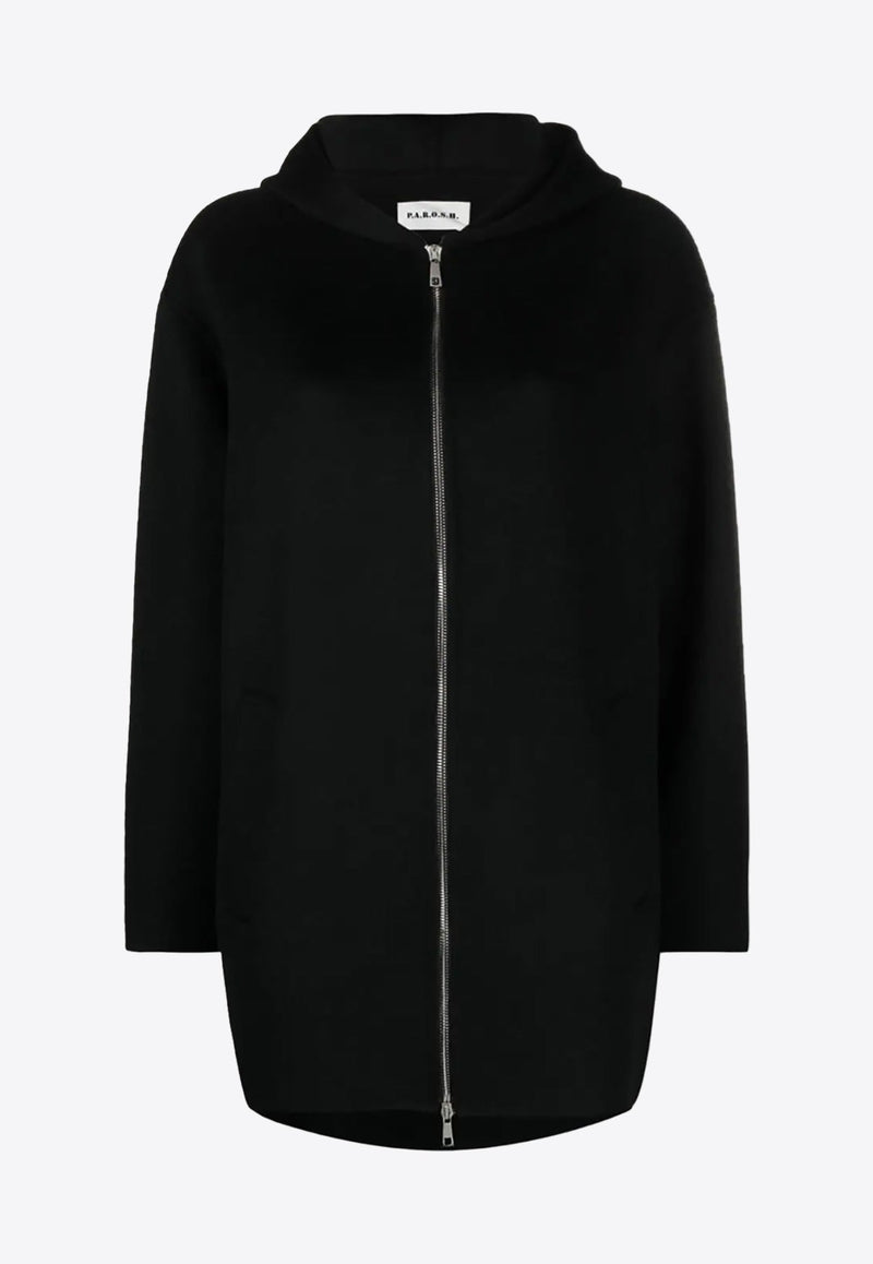 Zip-Up Hooded Wool Jacket