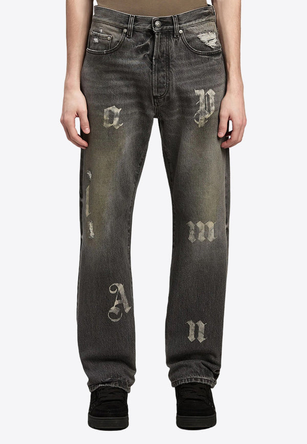 Logo Letters Distressed Jeans