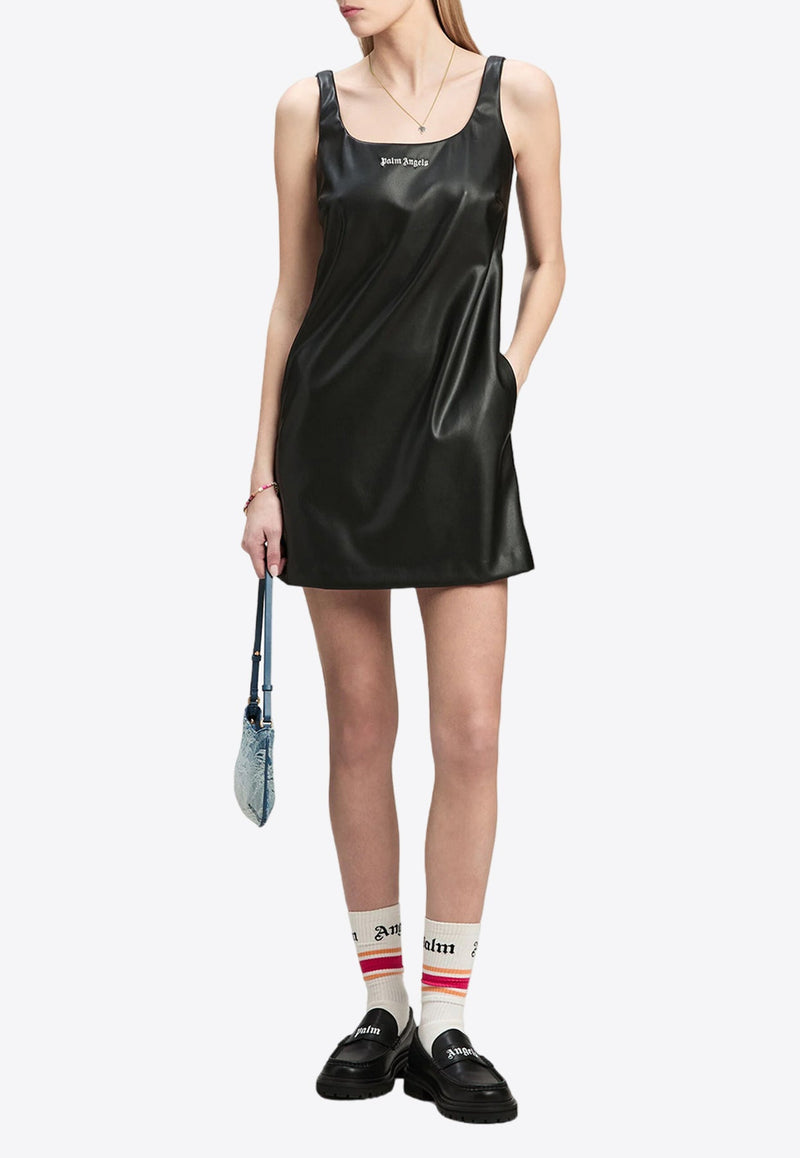 Leather-Effect Logo Mini Dress