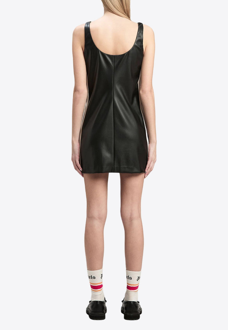 Leather-Effect Logo Mini Dress