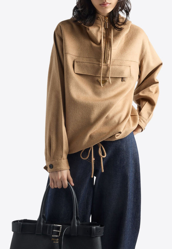 Camel Hair Drawstring Sweatshirt