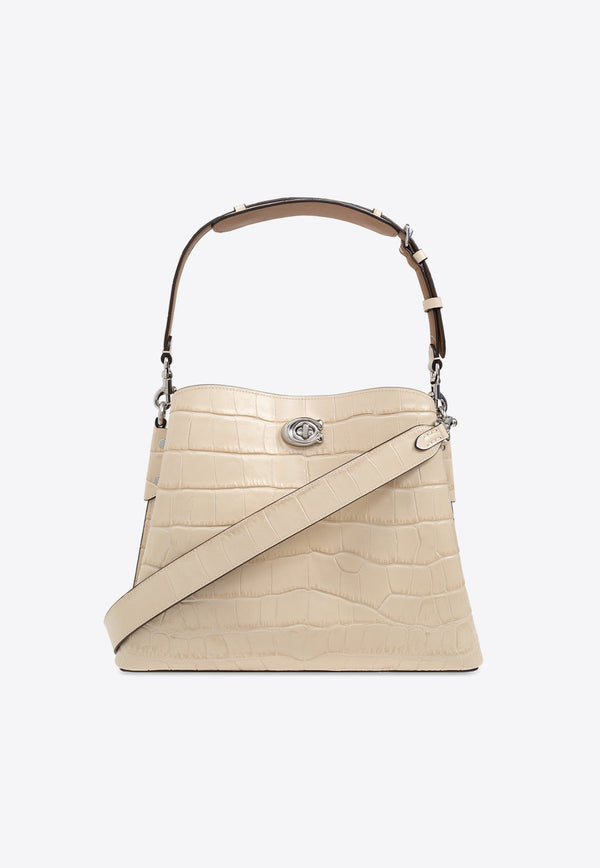 Willow Croc-Embossed Leather Shoulder Bag