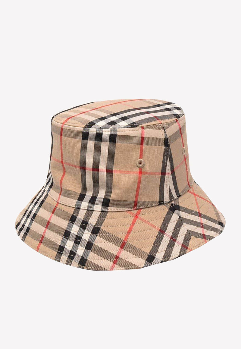 Girls Vintage Check Print Bucket Hat