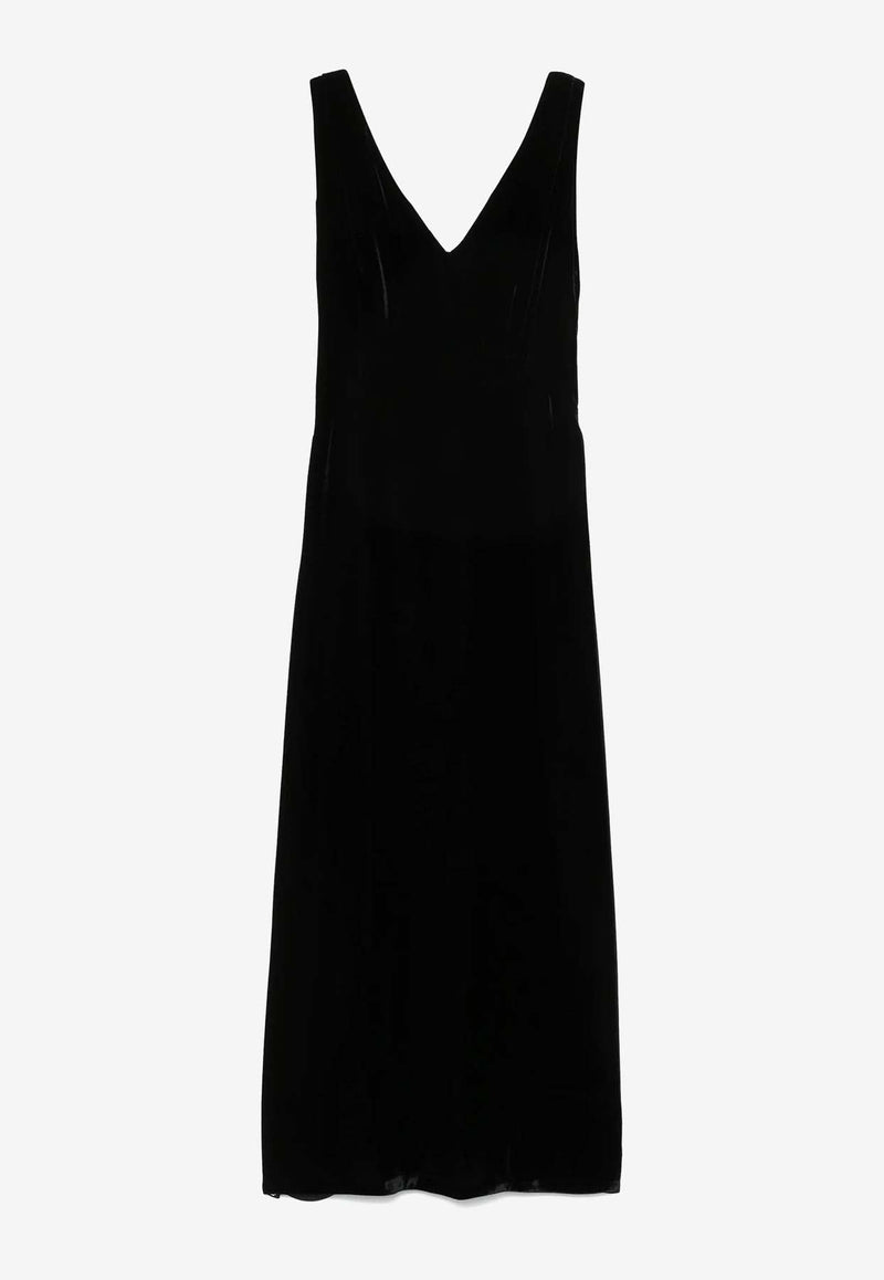 Relur Maxi V-neck Velvet Dress