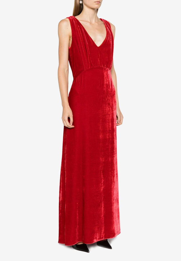 Relur Maxi V-neck Velvet Dress