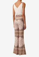 Flared Patterned Linen Pants