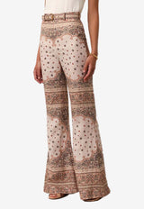 Flared Patterned Linen Pants