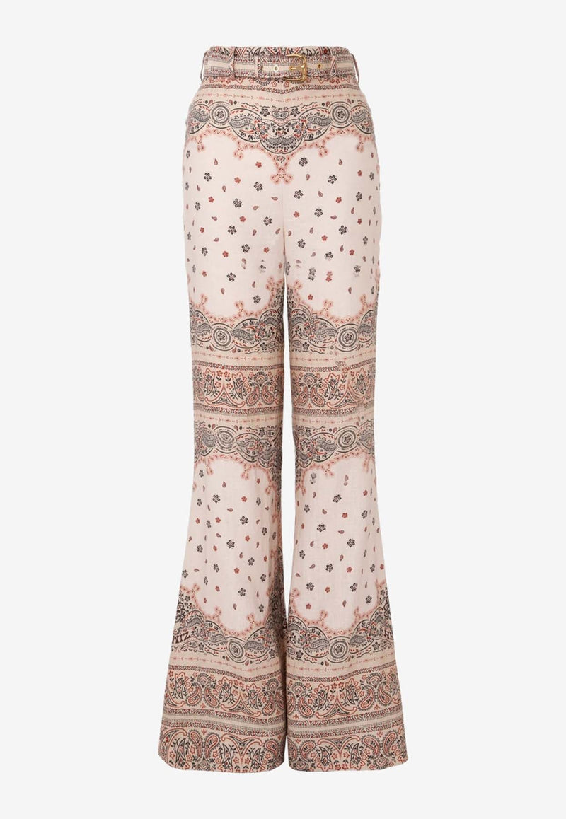 Flared Patterned Linen Pants