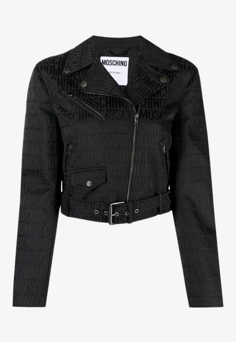 Jacquard Logo Cropped Biker Jacket