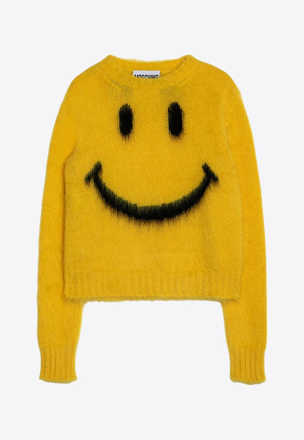 Intarsia Knit Smiley Mohair Sweater