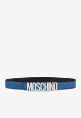 Logo Belt in Denim Print Leather