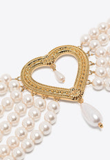 Heart-Charm Faux Pearl Choker