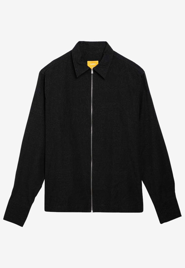 Embroidered Logo Zipped Shirt Jacket