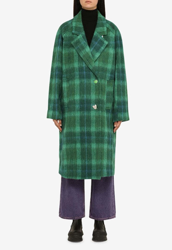 Checked Wool-Blend Knee-Length Coat