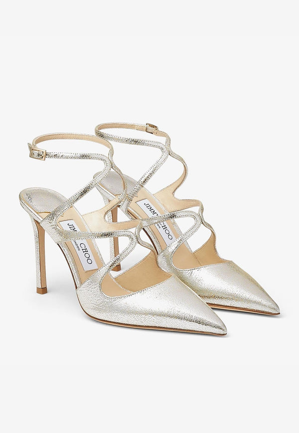 Azia 95 Pointed Pumps in Metallic Leather