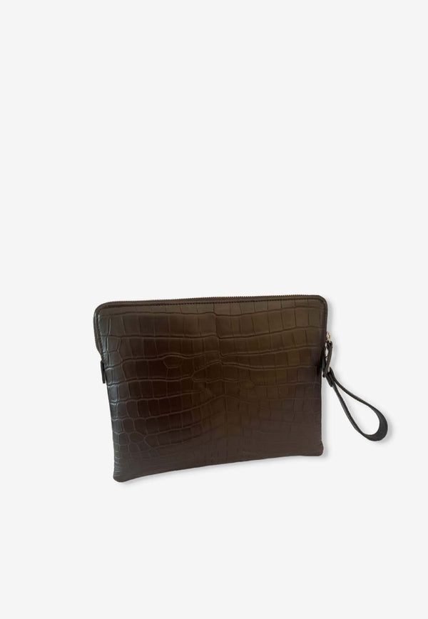 Alligator Leather Zip Clutch