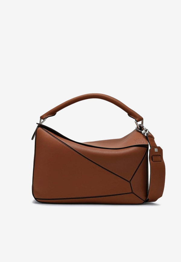 Large Puzzle Leather Top Handle  Bag