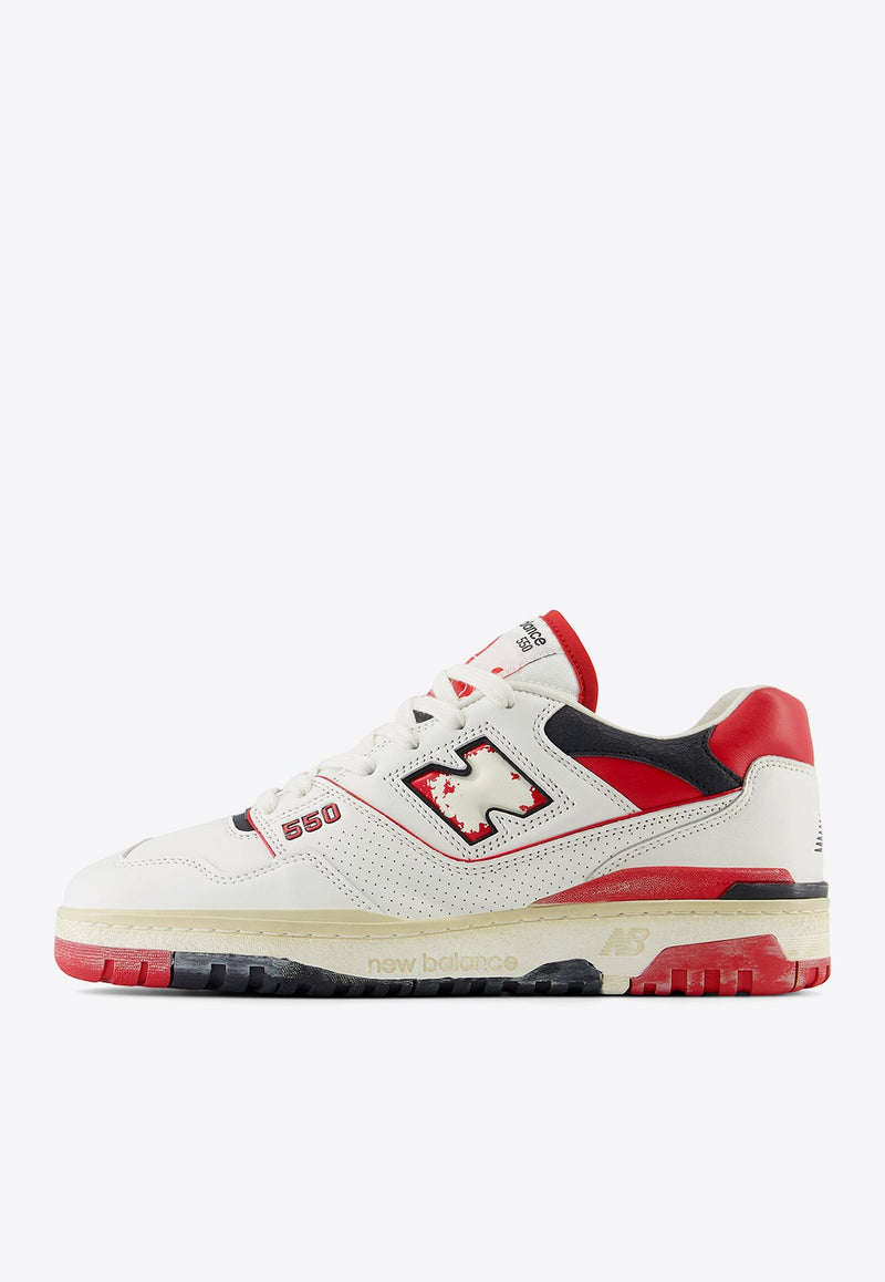 550 Low-Top Sneakers in Sea Salt with Team Red and Black