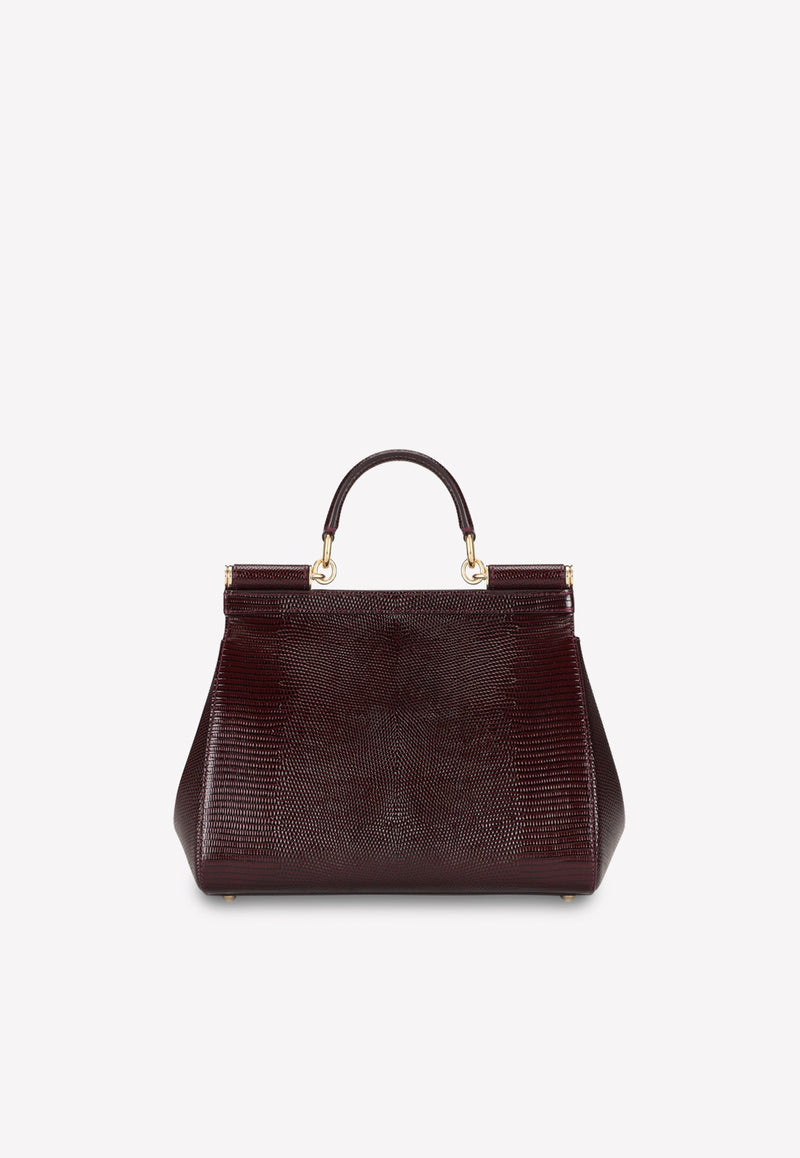 Large Sicily Top Handle Bag in Iguana-Embossed Calfskin