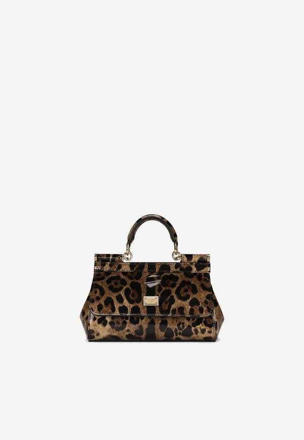 Small Sicily Leopard Print Top Handle Bag