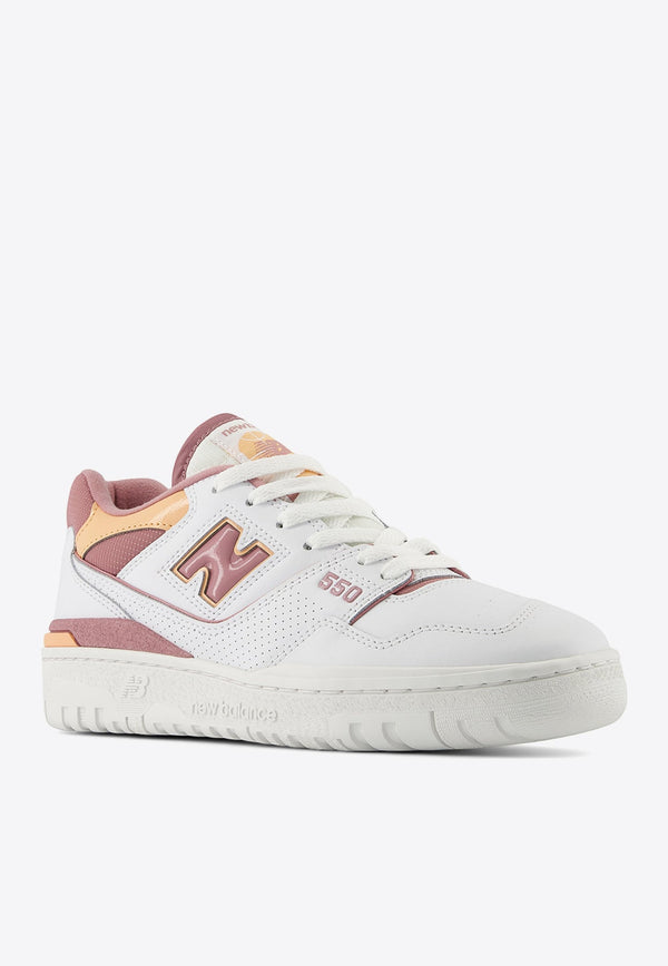 550 Low-Top Sneakers in White with Rosewood and Hazy Peach