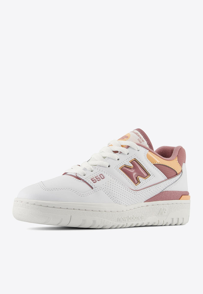 550 Low-Top Sneakers in White with Rosewood and Hazy Peach