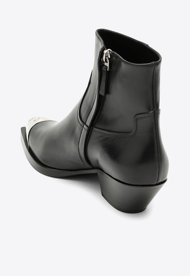 Western Ankle Boots in Calf Leather