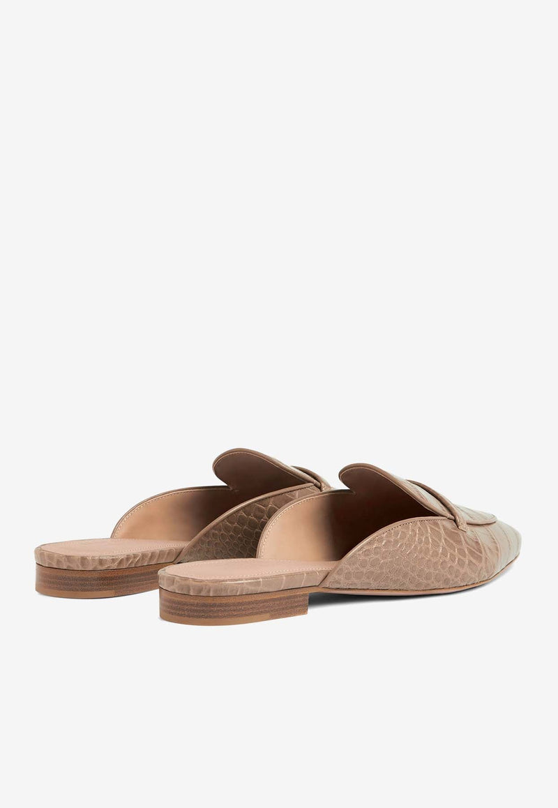 Berto Flat Mules in Embossed Leather