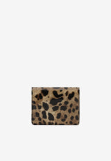 Logo Plate Leopard Print Wallet