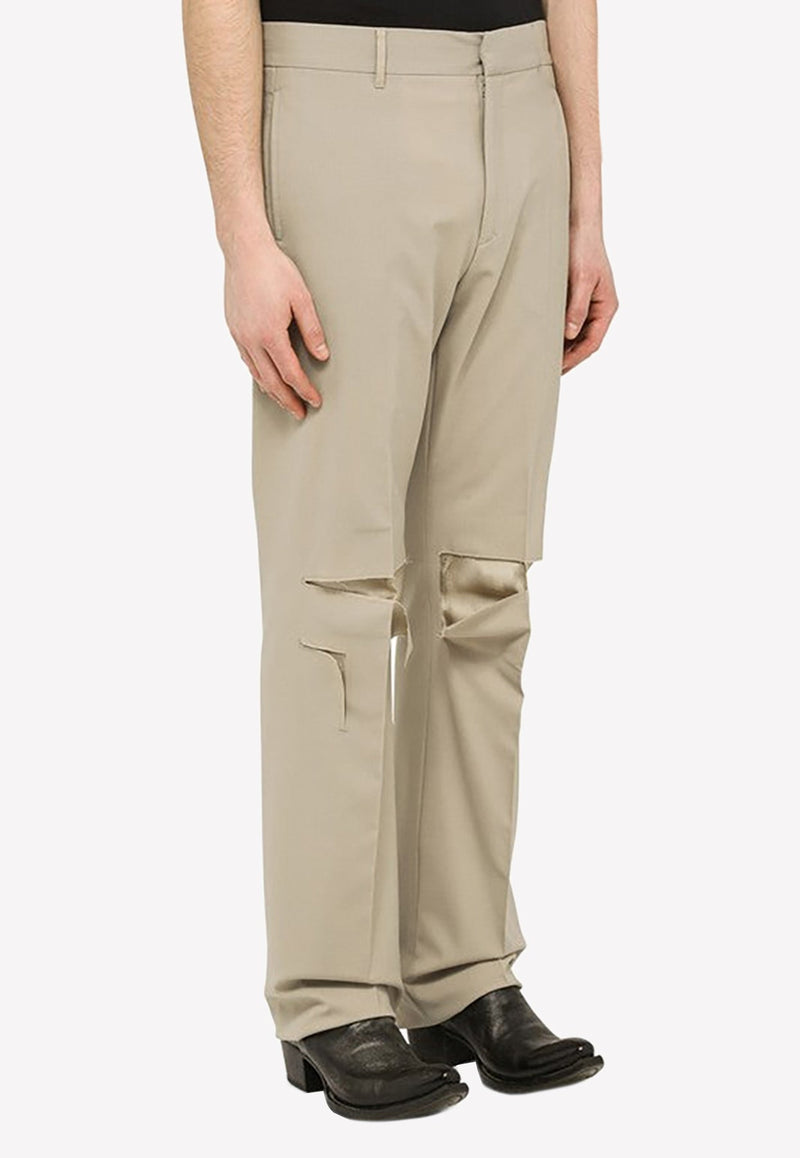 Tailored Pants with Destroyed Effect in Wool Blend