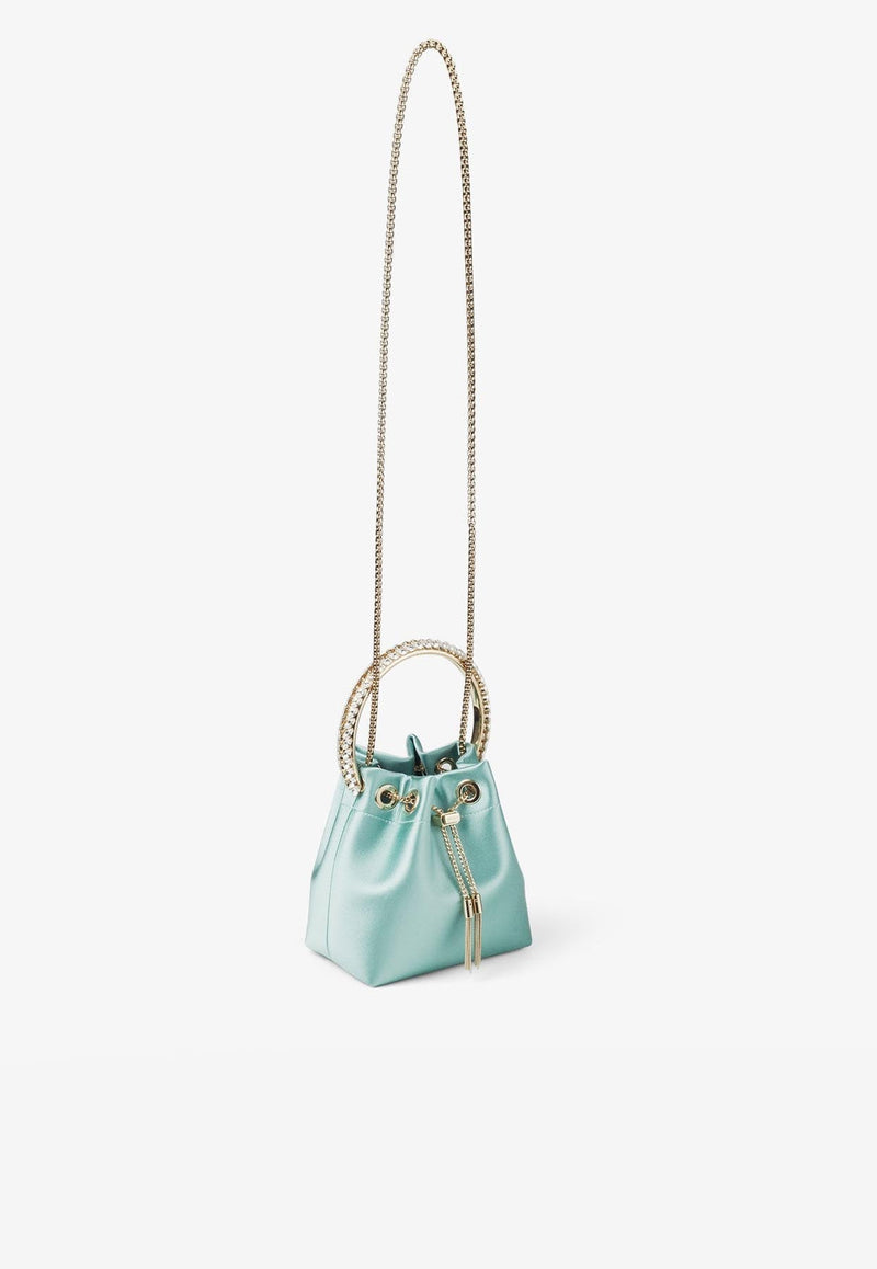 Bon Bon Crystal Embellished Bucket Bag in Satin