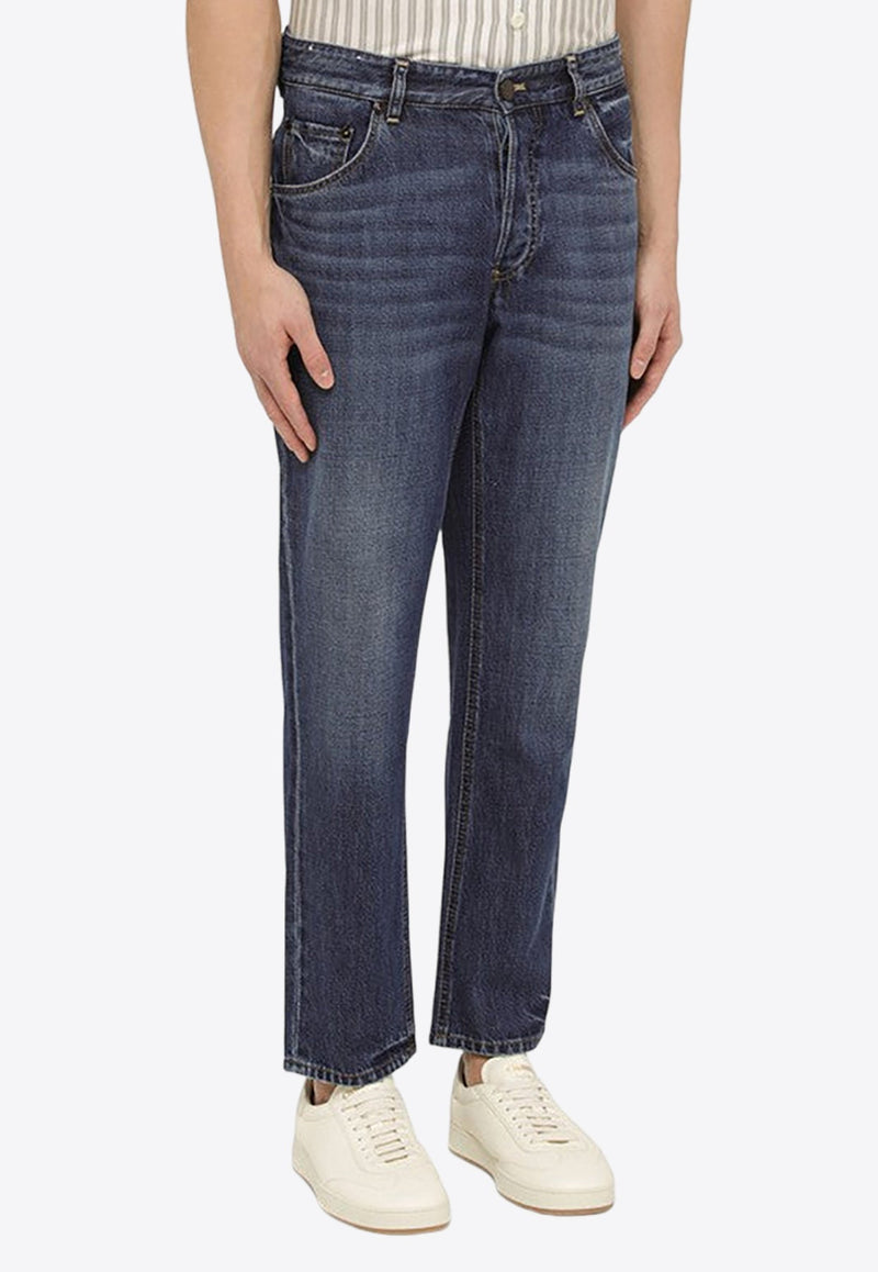 Washed-Effect Regular Jeans