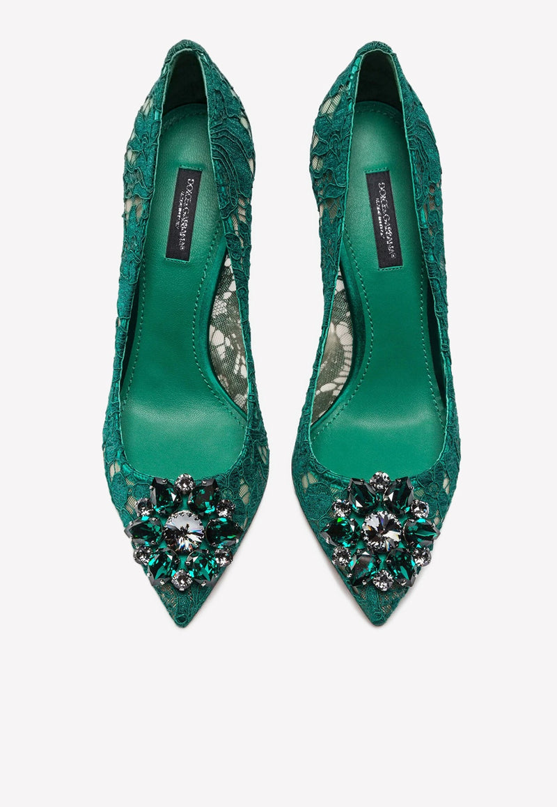 Bellucci 90 Crystal-Embellished Lace Pumps