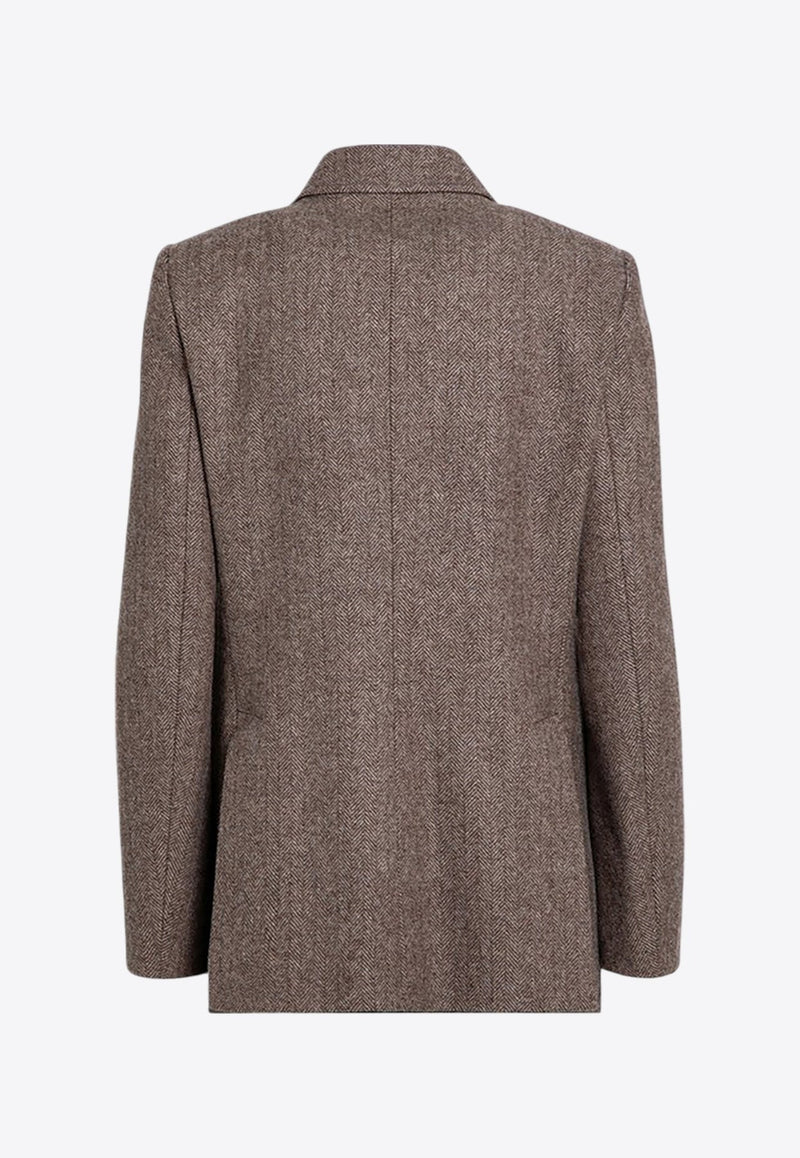 Herringbone Single-Breasted Wool Coat