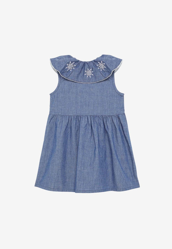 Baby Girls Embroidered Collar Denim Dress
