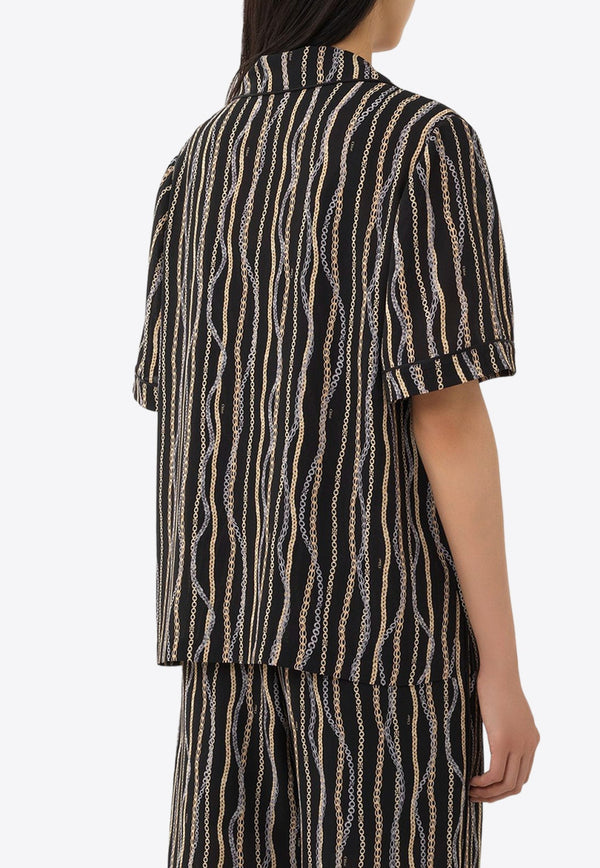 Chain-Striped Silk Pajama Top