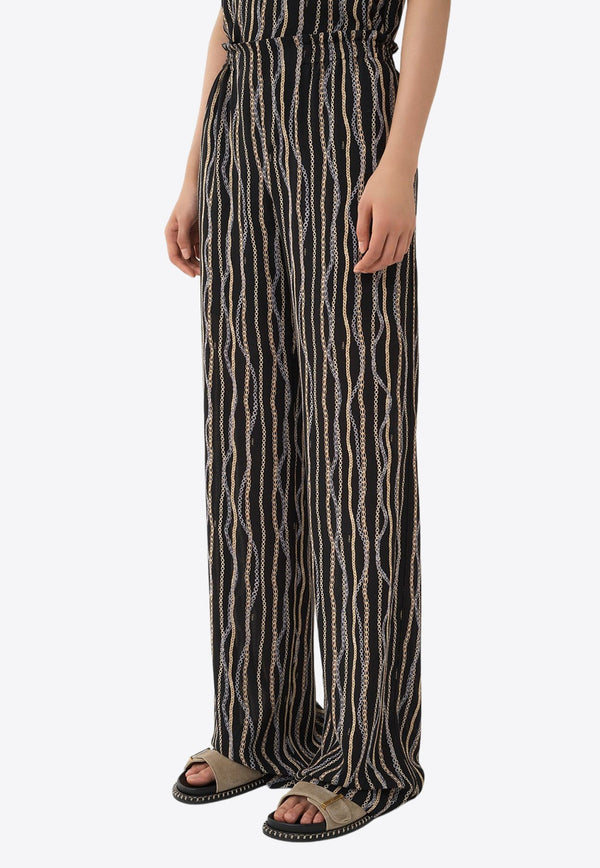 Chain-Striped Silk Pajama Bottoms