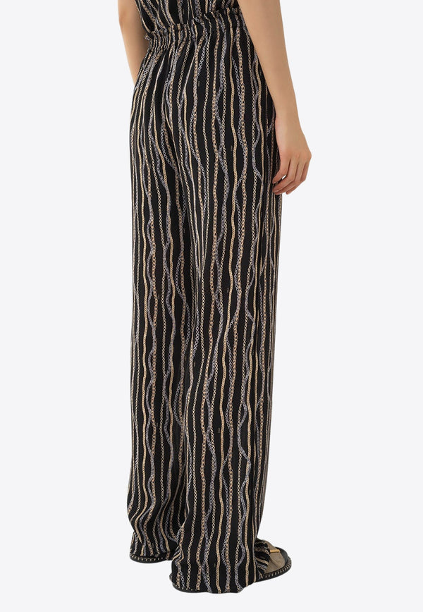 Chain-Striped Silk Pajama Bottoms