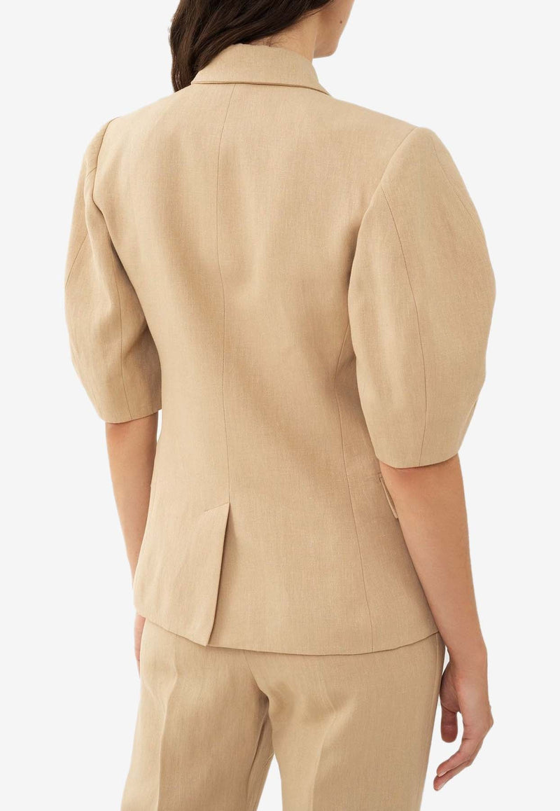 Puff-Sleeved Blazer in Linen