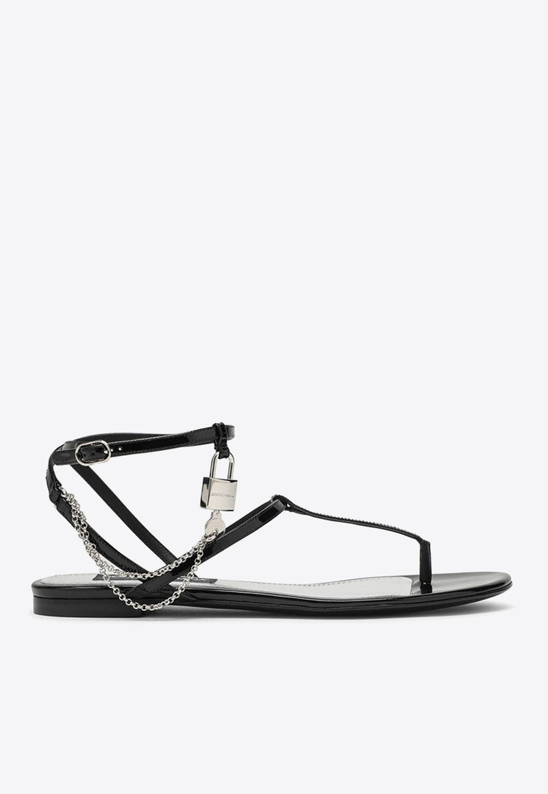 Lock Chain Leather Flat Sandals