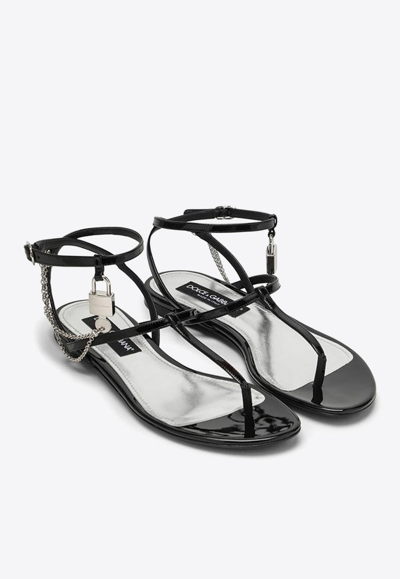 Lock Chain Leather Flat Sandals