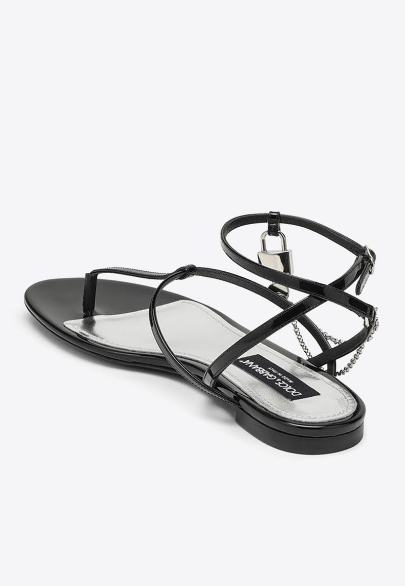 Lock Chain Leather Flat Sandals