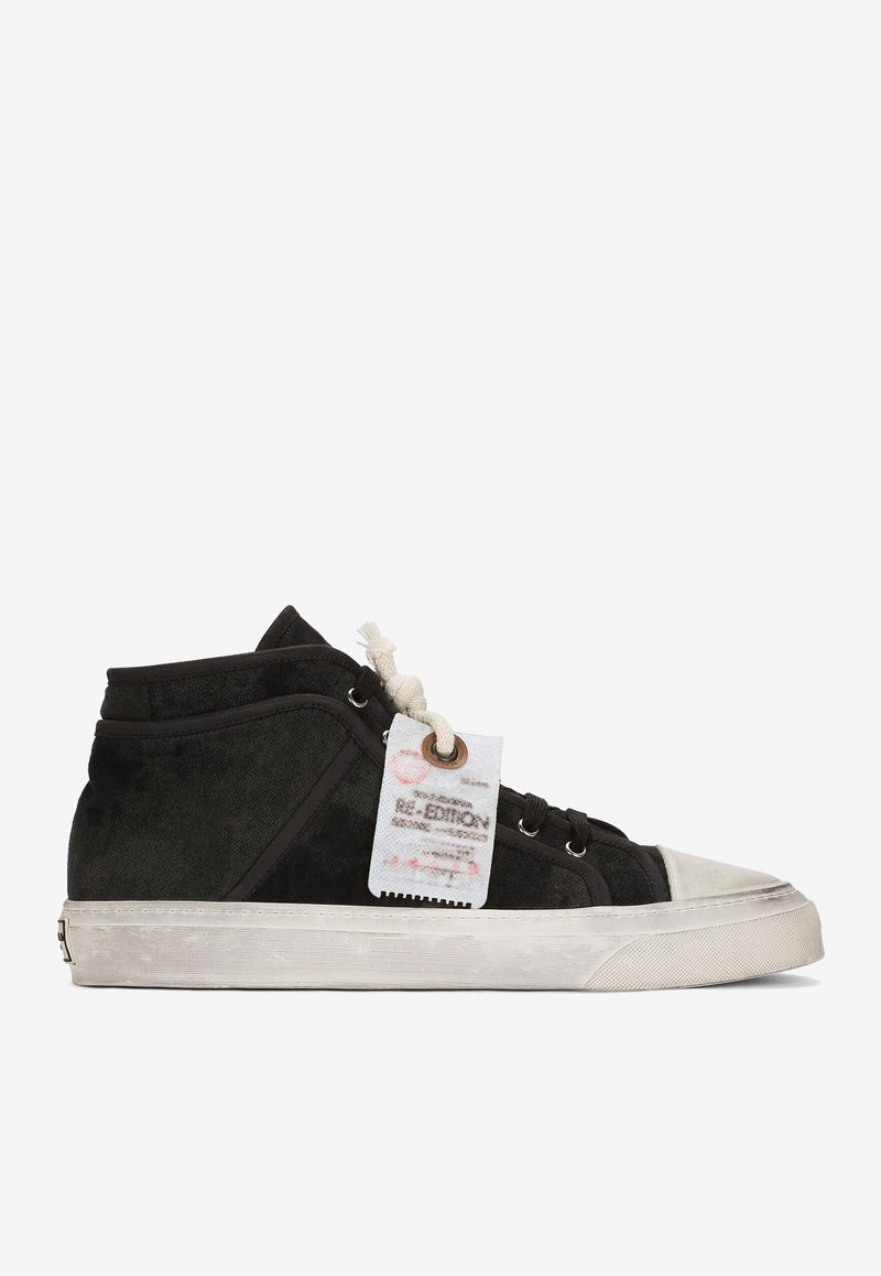 Vintage-Effect Mid-Top Sneakers